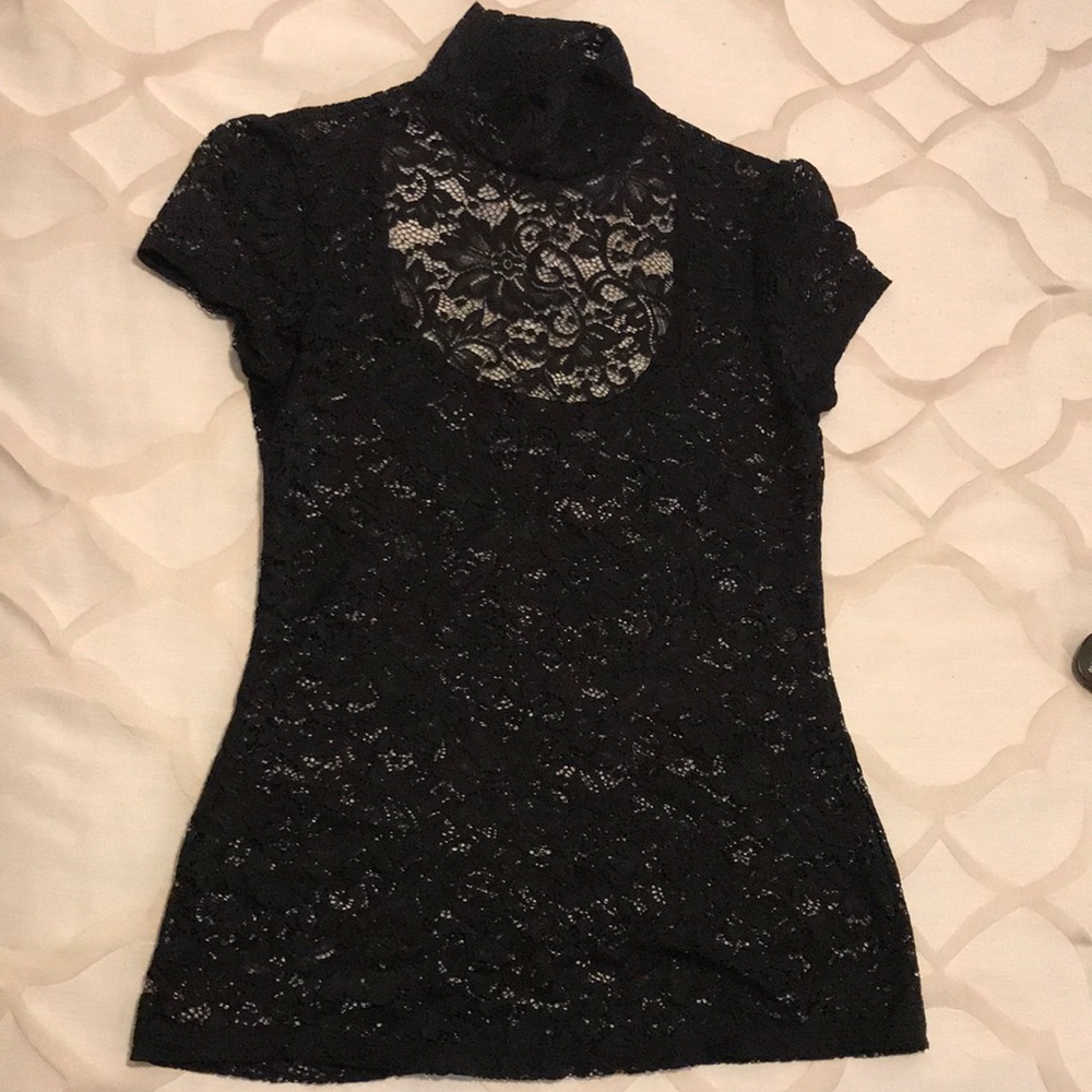 High Neck Lace shirt w/ back out. Perfect for a night out.
